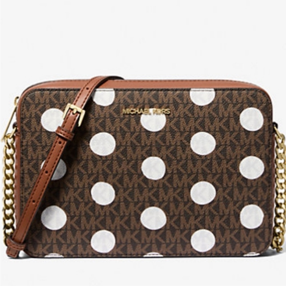 Michael Kors Brown and White Crossbody Bag - Jet Set NWT